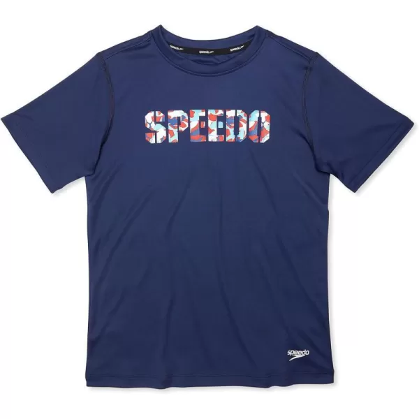 Speedo Boys Uv Swim Shirt Short Sleeve Tee GraphicRwb Peacoat