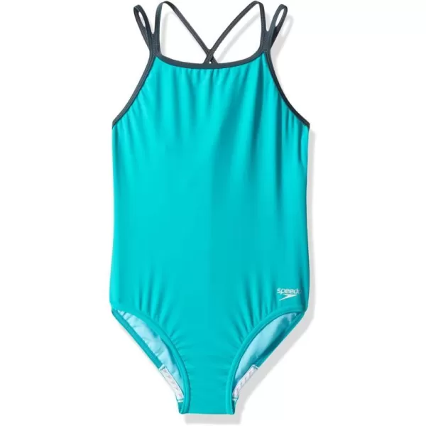 Speedo Girls Swimsuit One Piece Solid Cross Back Multi Straps  Manufacturer DiscontinuedNew Turquoise