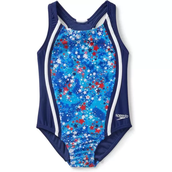 Speedo Girls Swimsuit One Piece Thick Strap Racer Back PrintedBlueprint