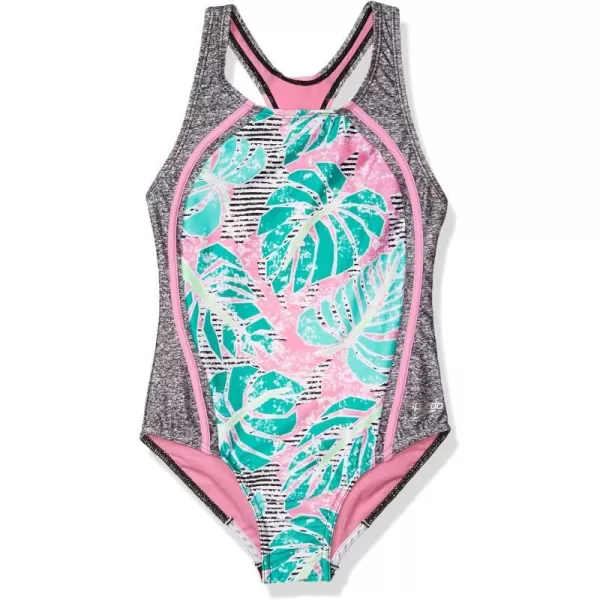 Speedo Girls Swimsuit One Piece Thick Strap Racer Back PrintedFuchsia Pink Splice