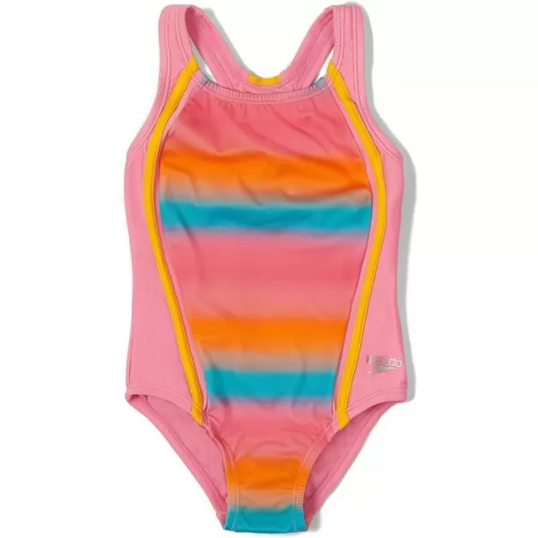 Speedo Girls Swimsuit One Piece Thick Strap Racer Back PrintedGradient Ombre Splice