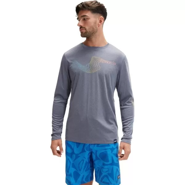 Speedo Mens Uv Swim Shirt Graphic Long Sleeve TeeWave Peacoat