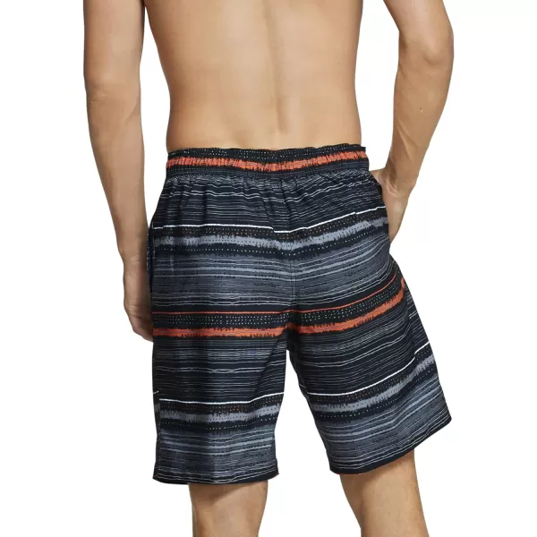 Speedo Mens Swim Trunk Knee Length Boardshort Bondi StripedBlackGrey Stripe