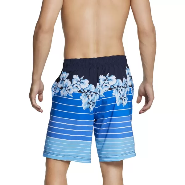 Speedo Mens Swim Trunk Knee Length Boardshort Bondi StripedBlue Lemonade