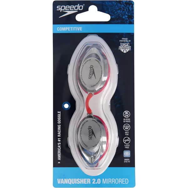 Speedo UnisexAdult Swim Goggles Mirrored Vanquisher 20Speedo Red