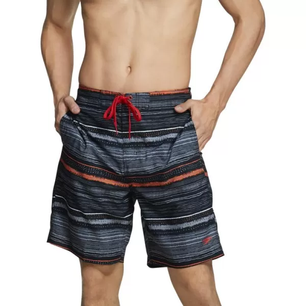 Speedo Mens Swim Trunk Knee Length Boardshort Bondi StripedBlackGrey Stripe