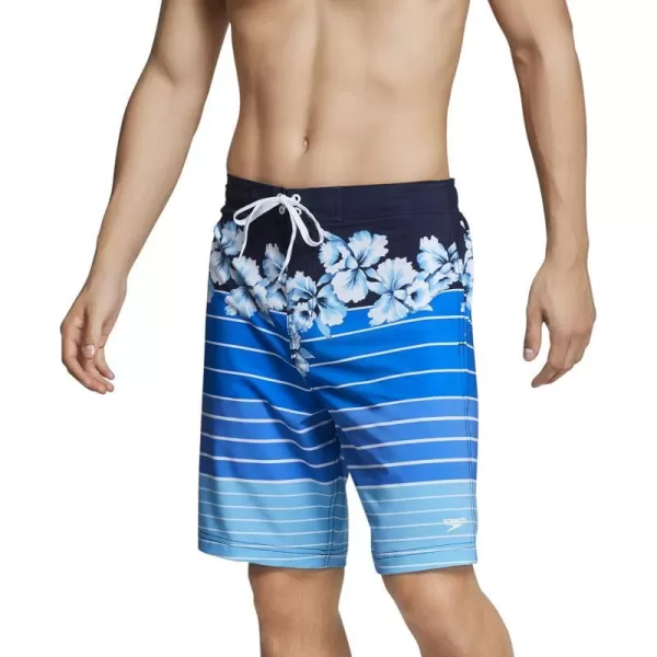 Speedo Mens Swim Trunk Knee Length Boardshort Bondi StripedBlue Lemonade