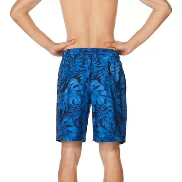 Mens Swim Trunk Knee Length Boardshort Bondi PrintedJungle Peacoat
