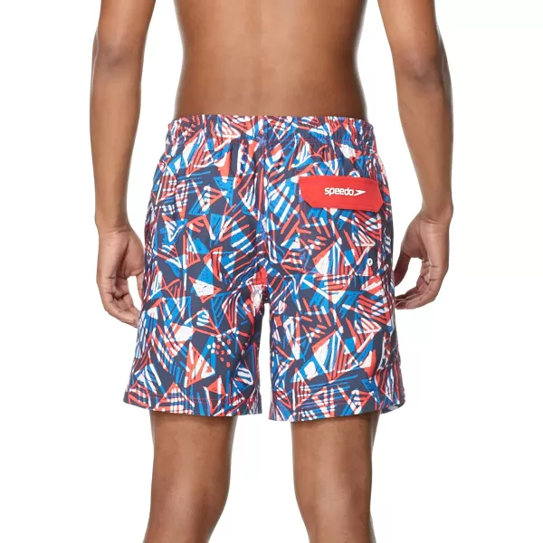 Speedo Mens Swim Trunk Mid Length Redondo PrintedTriangle High Risk Red