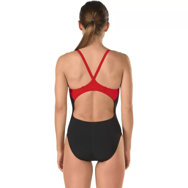 Speedo Womens Swimsuit One Piece Power Plus Drill Back Solid Adult Team ColorsDiscontinuedBlackTrue Red