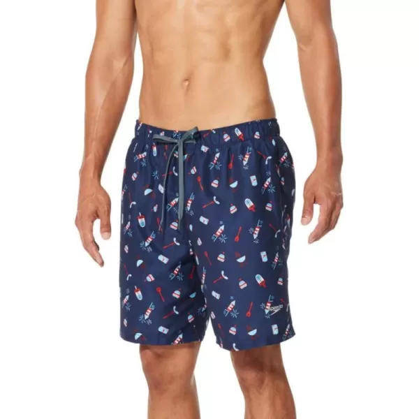 Speedo Mens Swim Trunk Mid Length Redondo PrintedRwb Speedo Navy