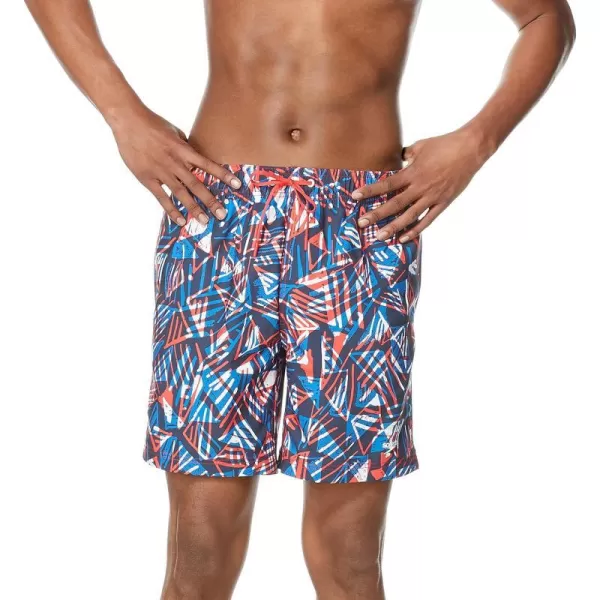 Speedo Mens Swim Trunk Mid Length Redondo PrintedTriangle High Risk Red