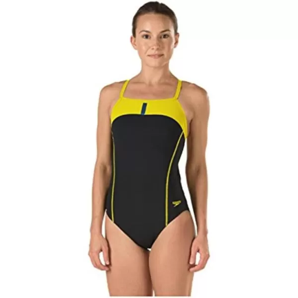 Speedo Womens Swimsuit One Piece Power Plus Drill Back Solid Adult Team ColorsDiscontinuedBlackYellow