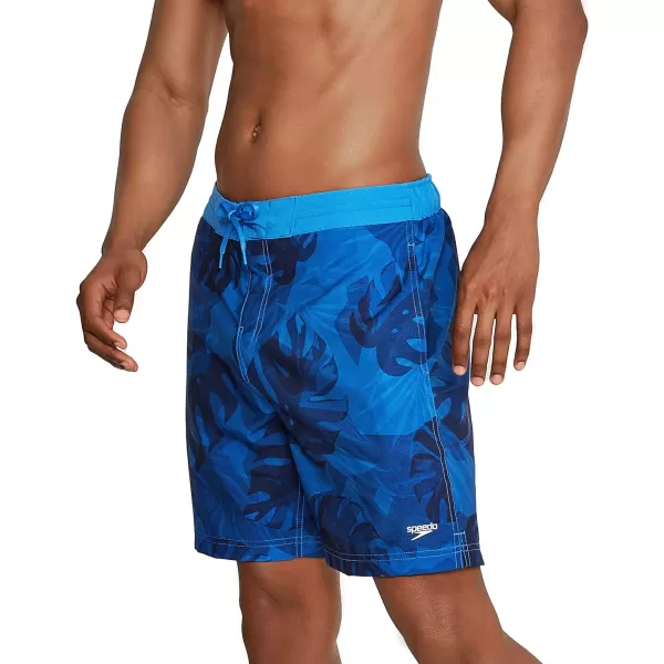Mens Swim Trunk Knee Length Boardshort Bondi Printed18 Palm Palace Blue
