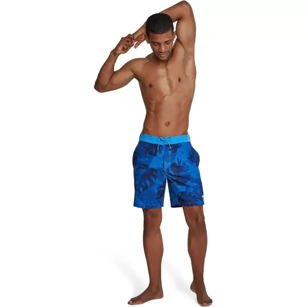 Mens Swim Trunk Knee Length Boardshort Bondi Printed18 Palm Palace Blue