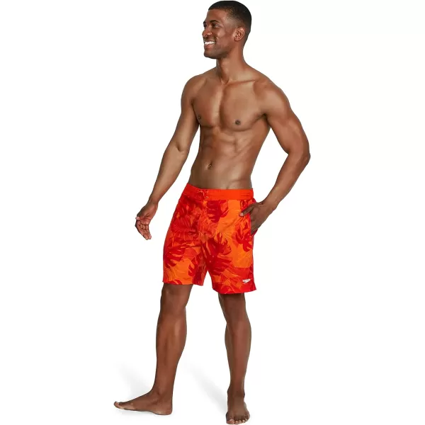 Mens Swim Trunk Knee Length Boardshort Bondi Printed18 Palm Spicy Orange