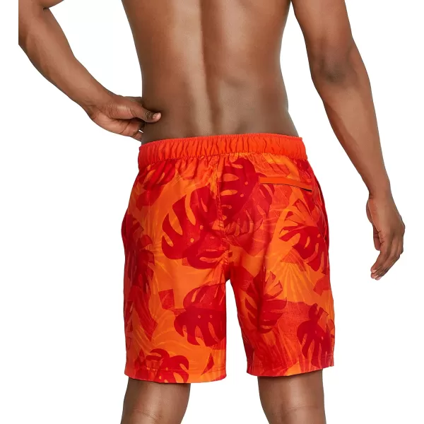 Mens Swim Trunk Knee Length Boardshort Bondi Printed18 Palm Spicy Orange