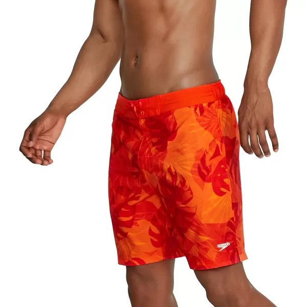 Mens Swim Trunk Knee Length Boardshort Bondi Printed18 Palm Spicy Orange