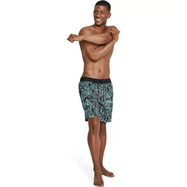 Mens Swim Trunk Knee Length Boardshort Bondi Printed18 Spray Porcelain