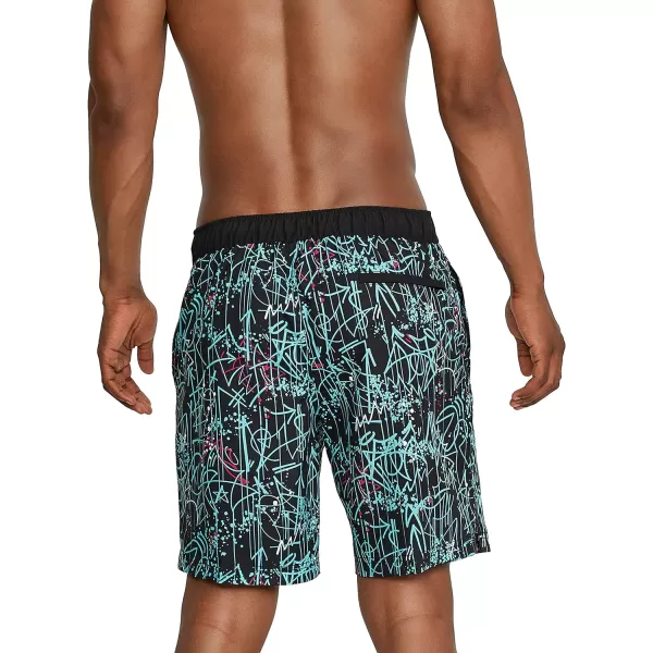 Mens Swim Trunk Knee Length Boardshort Bondi Printed18 Spray Porcelain