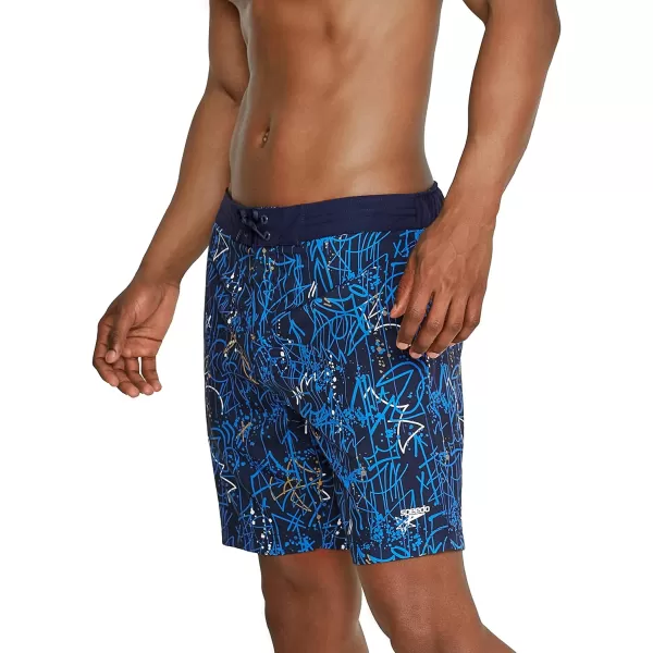 Mens Swim Trunk Knee Length Boardshort Bondi Printed18 Spray Vallarta Blue