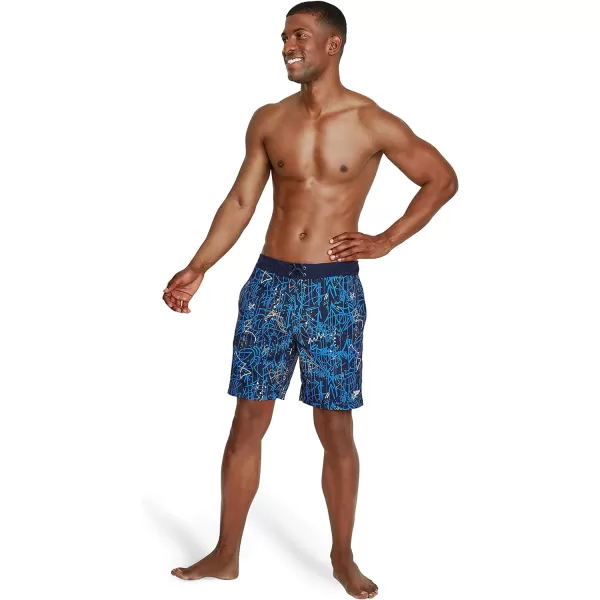 Mens Swim Trunk Knee Length Boardshort Bondi Printed18 Spray Vallarta Blue