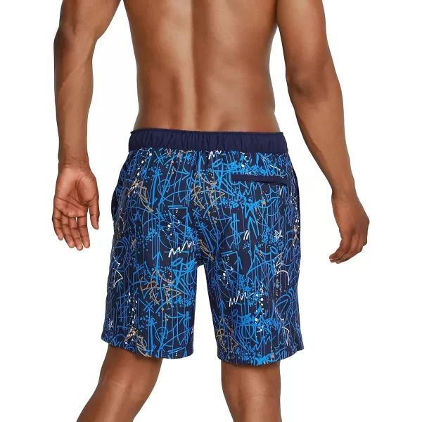 Mens Swim Trunk Knee Length Boardshort Bondi Printed18 Spray Vallarta Blue