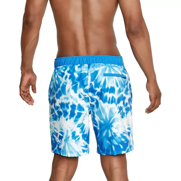 Mens Swim Trunk Knee Length Boardshort Bondi Printed18 Tides Blue Atoll