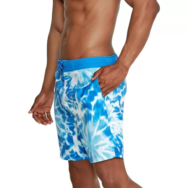 Mens Swim Trunk Knee Length Boardshort Bondi Printed18 Tides Blue Atoll