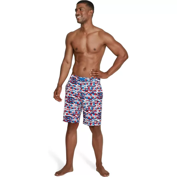 Mens Swim Trunk Knee Length Boardshort Bondi Printed20 Data High Risk Red