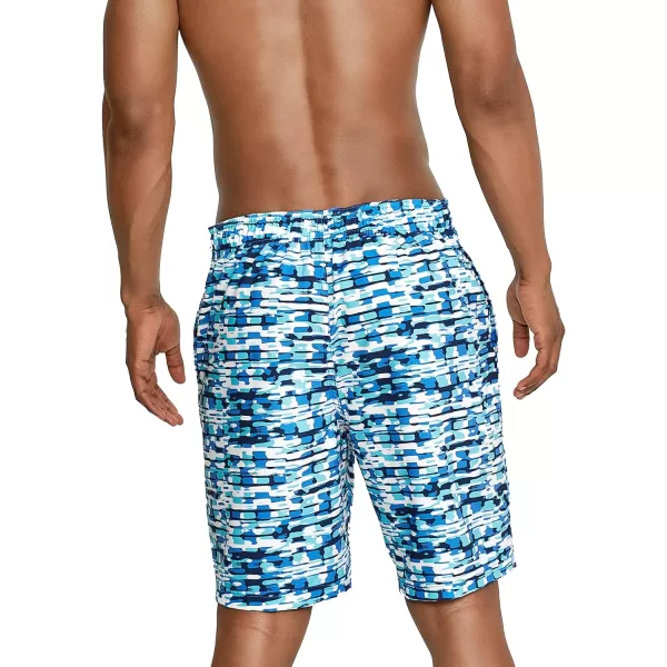 Mens Swim Trunk Knee Length Boardshort Bondi Printed20 Data Palace Blue