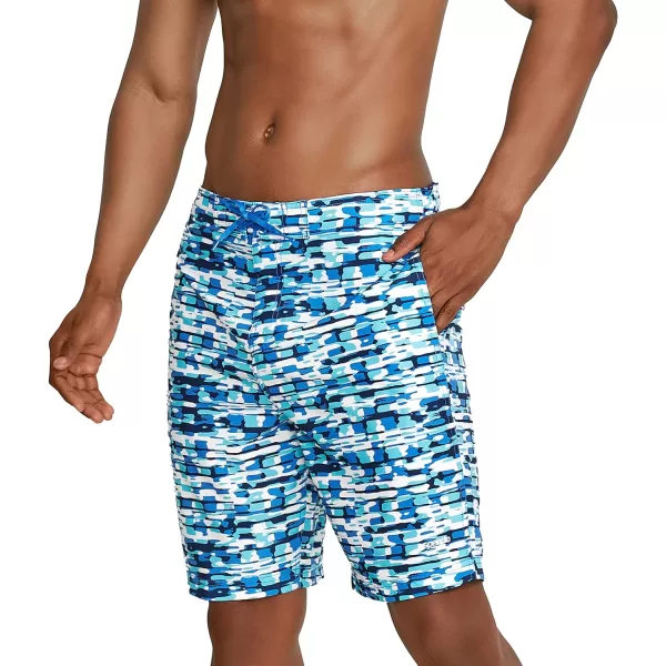 Mens Swim Trunk Knee Length Boardshort Bondi Printed20 Data Palace Blue