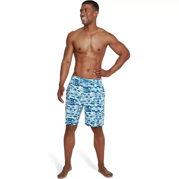 Mens Swim Trunk Knee Length Boardshort Bondi Printed20 Data Palace Blue