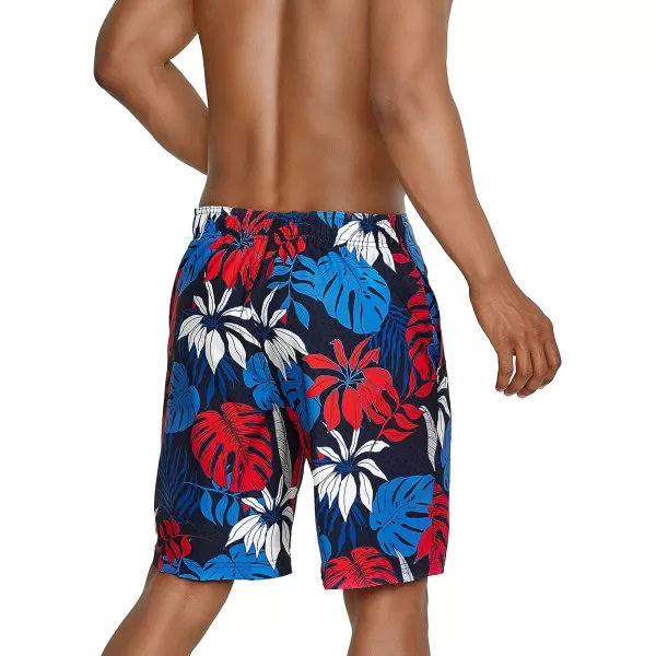 Mens Swim Trunk Knee Length Boardshort Bondi Printed20 Hothouse RedWhiteBlue