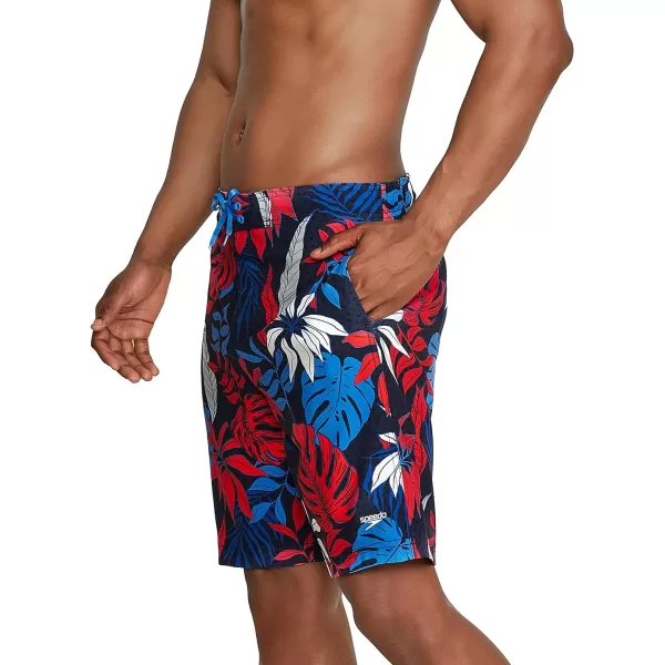 Mens Swim Trunk Knee Length Boardshort Bondi Printed20 Hothouse RedWhiteBlue