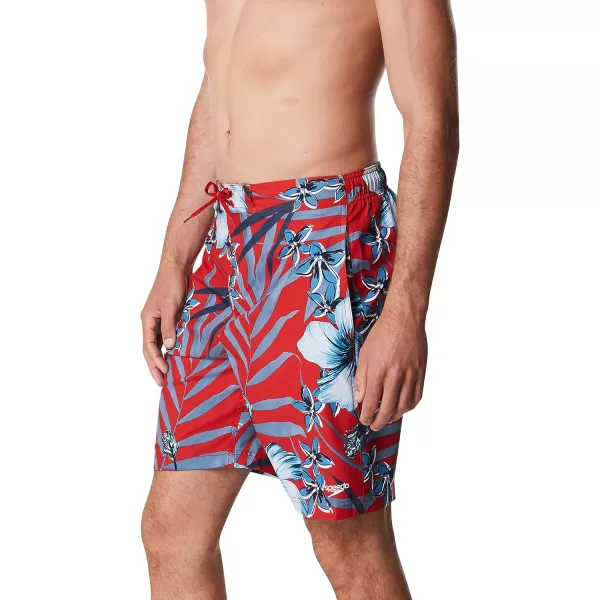Mens Swim Trunk Knee Length Boardshort Bondi Printed20 Hover RedBlue