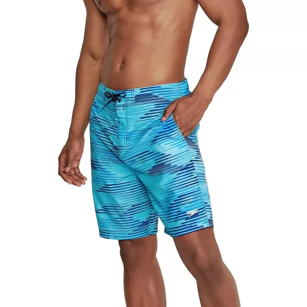 Mens Swim Trunk Knee Length Boardshort Bondi Printed20 Slice Blue Atoll