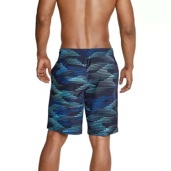 Mens Swim Trunk Knee Length Boardshort Bondi Printed20 Slice Blue Glass