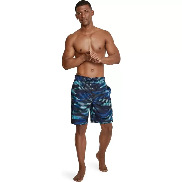 Mens Swim Trunk Knee Length Boardshort Bondi Printed20 Slice Blue Glass