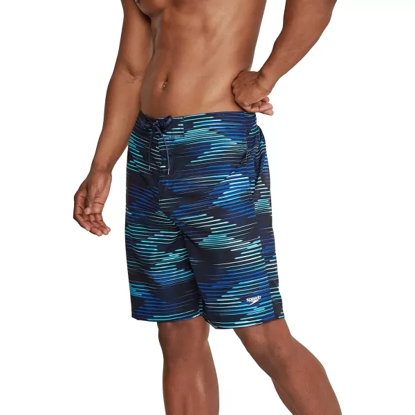 Mens Swim Trunk Knee Length Boardshort Bondi Printed20 Slice Blue Glass