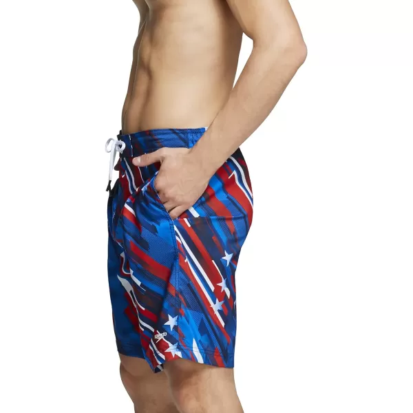 Mens Swim Trunk Knee Length Boardshort Bondi PrintedRedWhiteBlue