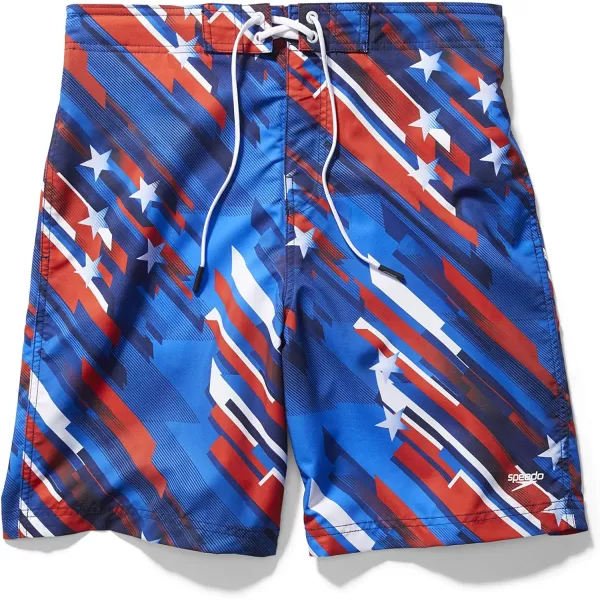 Mens Swim Trunk Knee Length Boardshort Bondi PrintedRedWhiteBlue