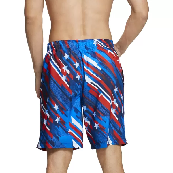 Mens Swim Trunk Knee Length Boardshort Bondi PrintedRedWhiteBlue
