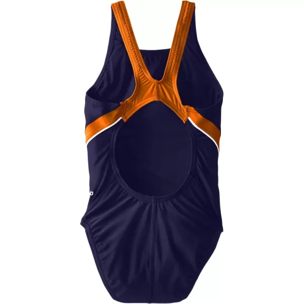 Speedo Big Girls Taper Splice Pulse Back SwimsuitBig Girls OrangeNavy