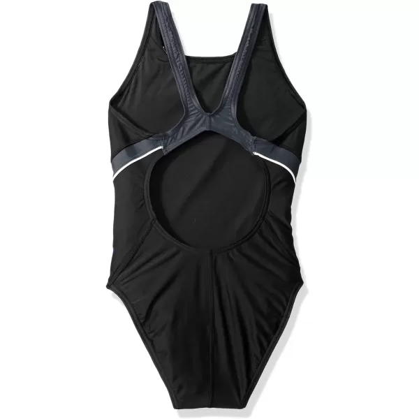 Speedo Big Girls Taper Splice Pulse Back SwimsuitStandard BlackGrey