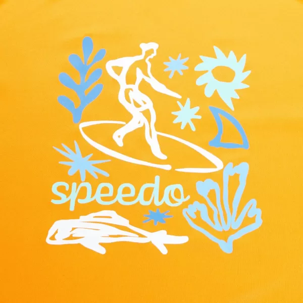 Speedo Boys UV Swim Shirt Long Sleeve Tee GraphicSurf Mandarin Peel