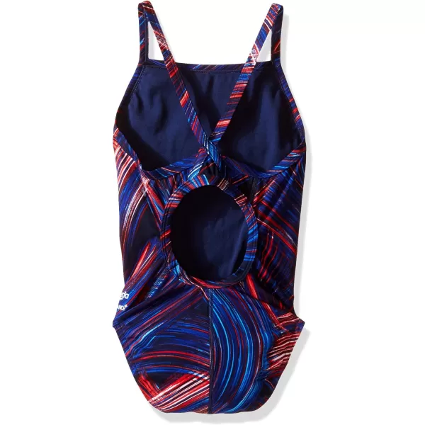 Speedo Girls Endurance Turbo Stroke Drop Back SwimsuitTurbo NavyRedWhite