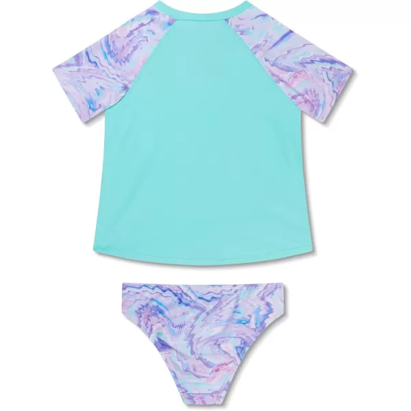 Speedo Girls Printed Short Sleeve Rash Guard tShirt Two Piece Swim SetArctic Glass
