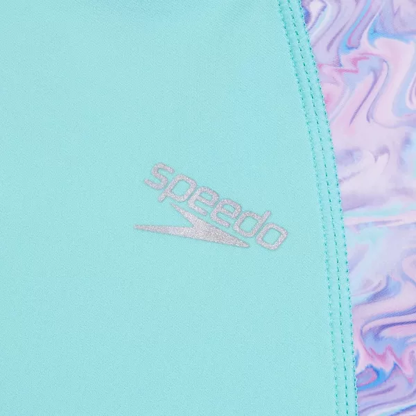 Speedo Girls Printed Short Sleeve Rash Guard tShirt Two Piece Swim SetArctic Glass