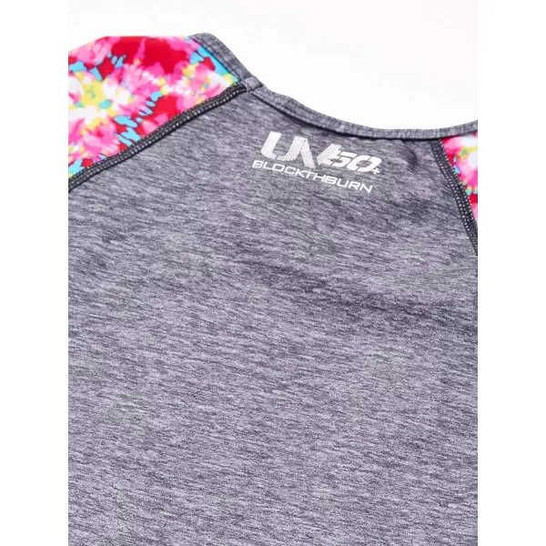 Speedo Girls Printed Short Sleeve Rash Guard tShirt Two Piece Swim SetBright Pink